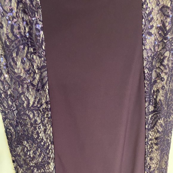 R & M Richards Purple Plum Long Embellished Illusion-Detail Gown - Picture 4 of 9